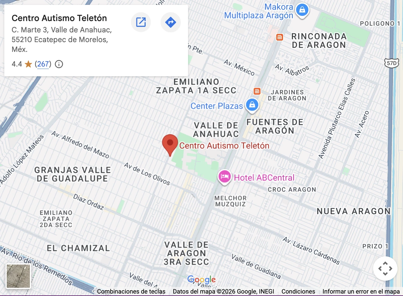 Mapa con la ubicación del Centro Autismo Teletón en Ecatepec