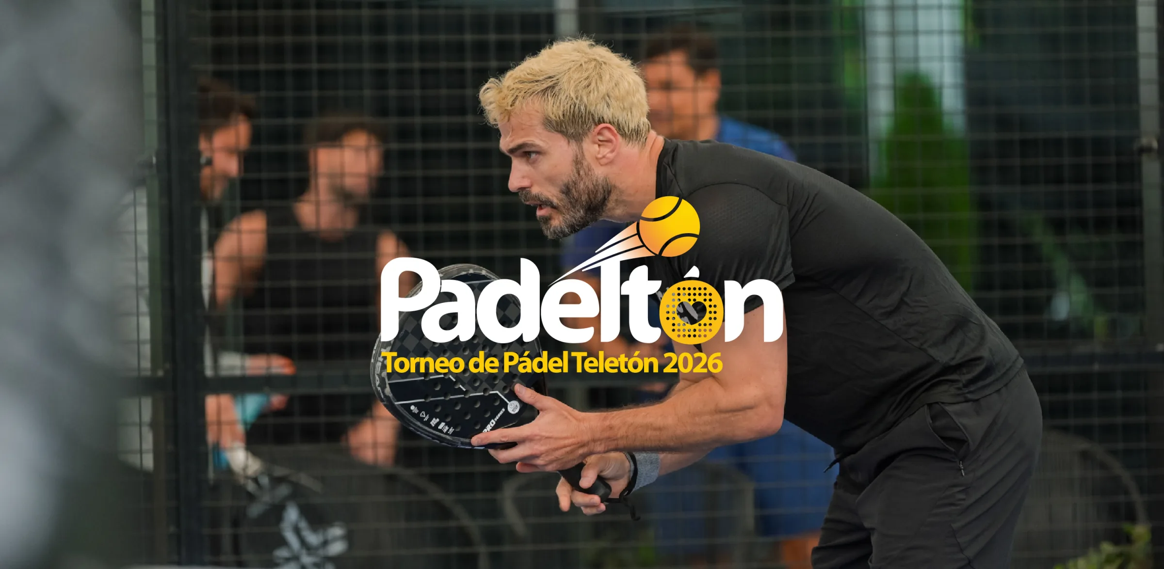 Banner de Padeltón 2026, Torneo de Pádel Teletón, con un jugador en cancha