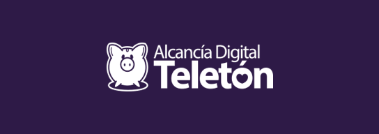 Fondo morado y logo de Alcancía Digital Teletón