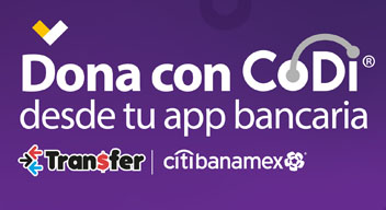 Texto sobre fondo morado: Dona con CoDi desde tu app bancaria