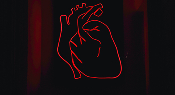 Ilustración del contorno de un corazón, con color rojo, sobre un fondo negro