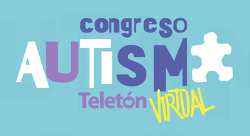 Diseño de fondo azul claro, con texto de color azul oscuro: Congreso Autismo Teletón Virtual