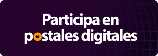 Diseño de texto blanco sobre fondo morado: Participa en postales digitales