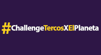 Texto blanco sobre fondo morado: #ChallengeTercosXElPlaneta