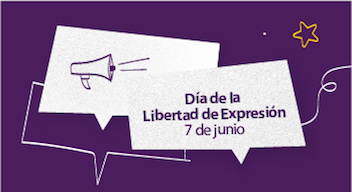 Diseño de texto sobre fondo morado, con la frase: 7 de junio, día de la libertad de expresión