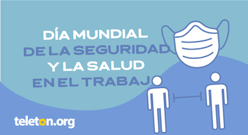 Diseño con fondo azul. Texto en blanco: Día mundial de la seguridad y la salud en el trabajo.