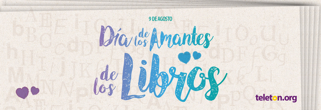 Imagen de un libro abierto con el texto en letras azules que dice Día de los Amantes de los Libros