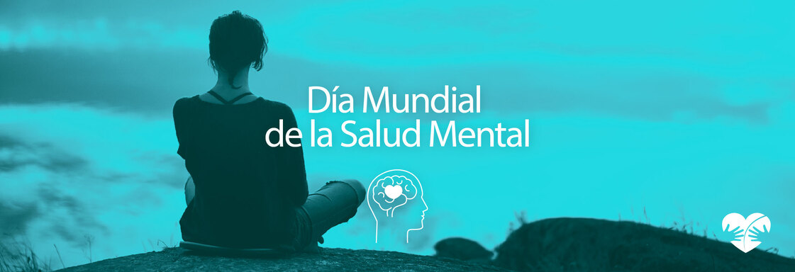 imagen con foto en filtro azul de una mujer sentada a la orilla del mar y encima el texto Día Mundial de la Salud Mental