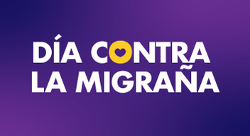 Imagen con fondo morado y texto en blanco que dice Día contra la Migraña