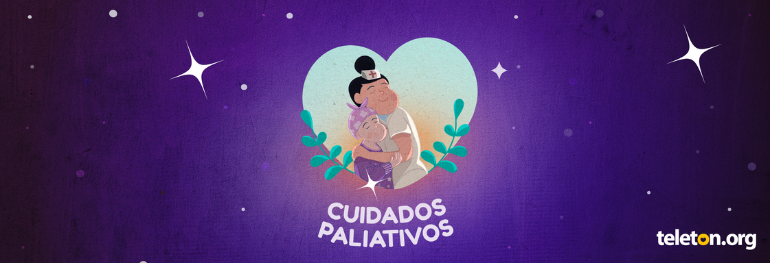Imagen con ilustración de una madre cargando en brazos a su hija y el texto cuidados paliativos