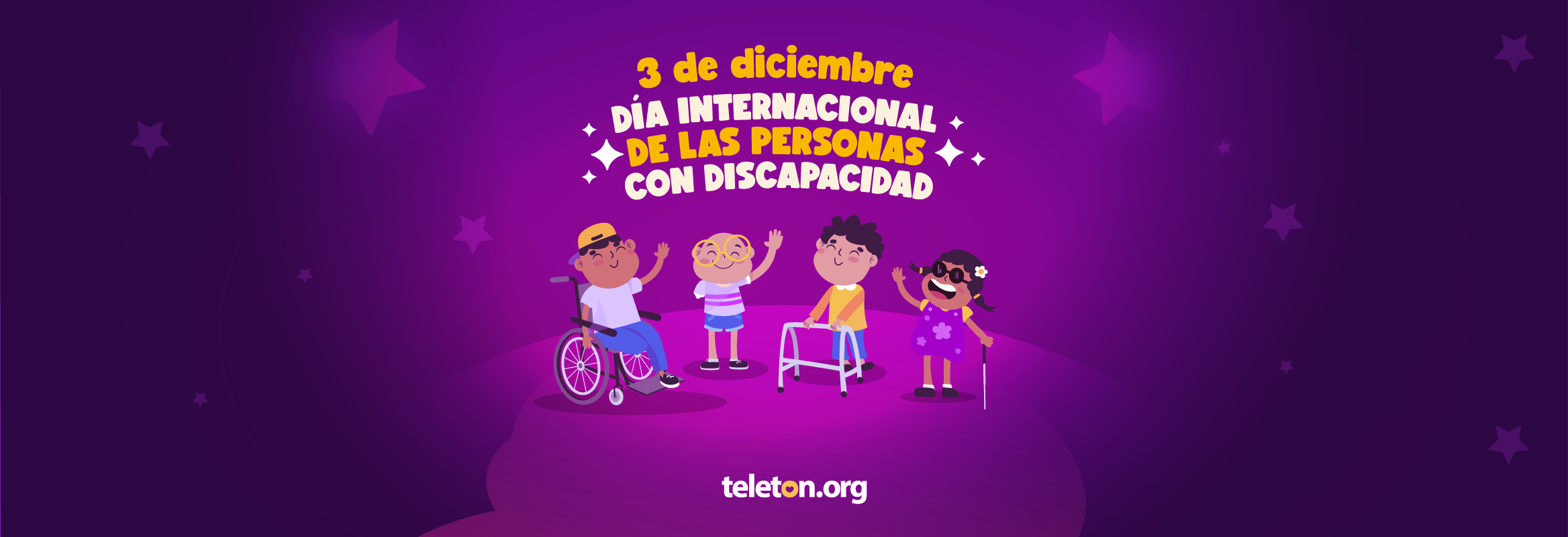 Imagen con ilustración de cuatro niños y niñas con y sin discapacidad y el texto que dice 3 de diciembre Día Internacional de las Personas con Discapacidad.