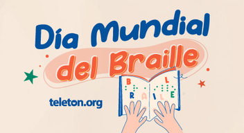 Imagen con una ilustración de un libro en braille con unas manos encima de él y el texto  Día Mundial del Braille