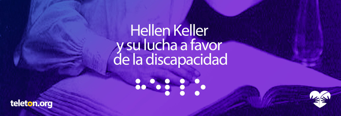 Imagen con foto de Hellen Keller leyendo un libro en braille