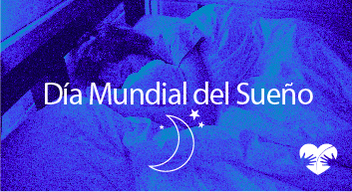 Imagen con foto de un niño durmiendo con filtro azul y encima el texto en blanco que dice Día Mundial del Sueño