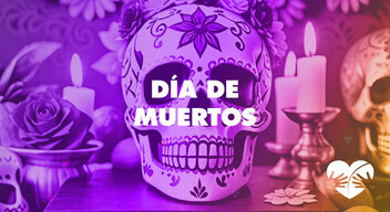 Calavera con texto Día de Muertos 