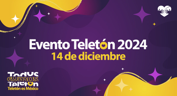 Imagen fondo morado y encima letras blancas que dicen: Evento Teletón 2024 14 de diciembre