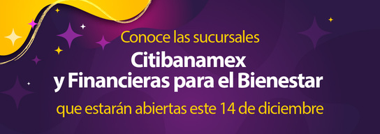 Diseño de fondo morado con texto blanco: Conoce las sucursales que estarán abiertas para depositar tu bote el 17 de diciembre